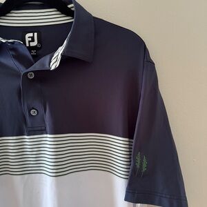 FootJoy Men’s L Color Block Lisle Self Collar Golf Polo - Navy/White/Sage